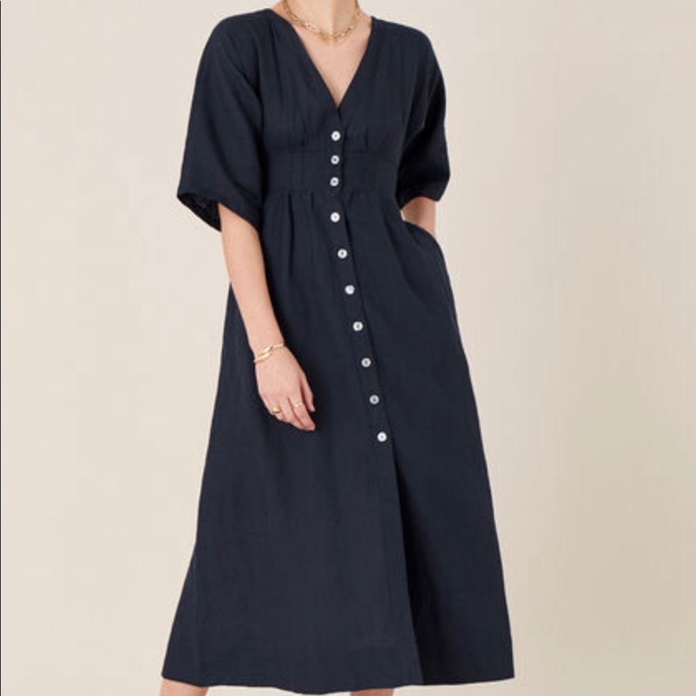 NEW Monsoon London linen midi dress in Navy